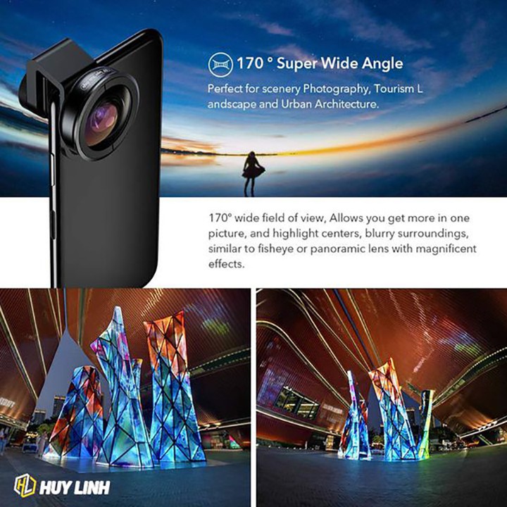 Bộ ống kính, lens 5in1 apexel chụp ảnh 4K cho điện thoại,smartphone,lens góc rộng,lens macro,lens mắt cá, tele zoom