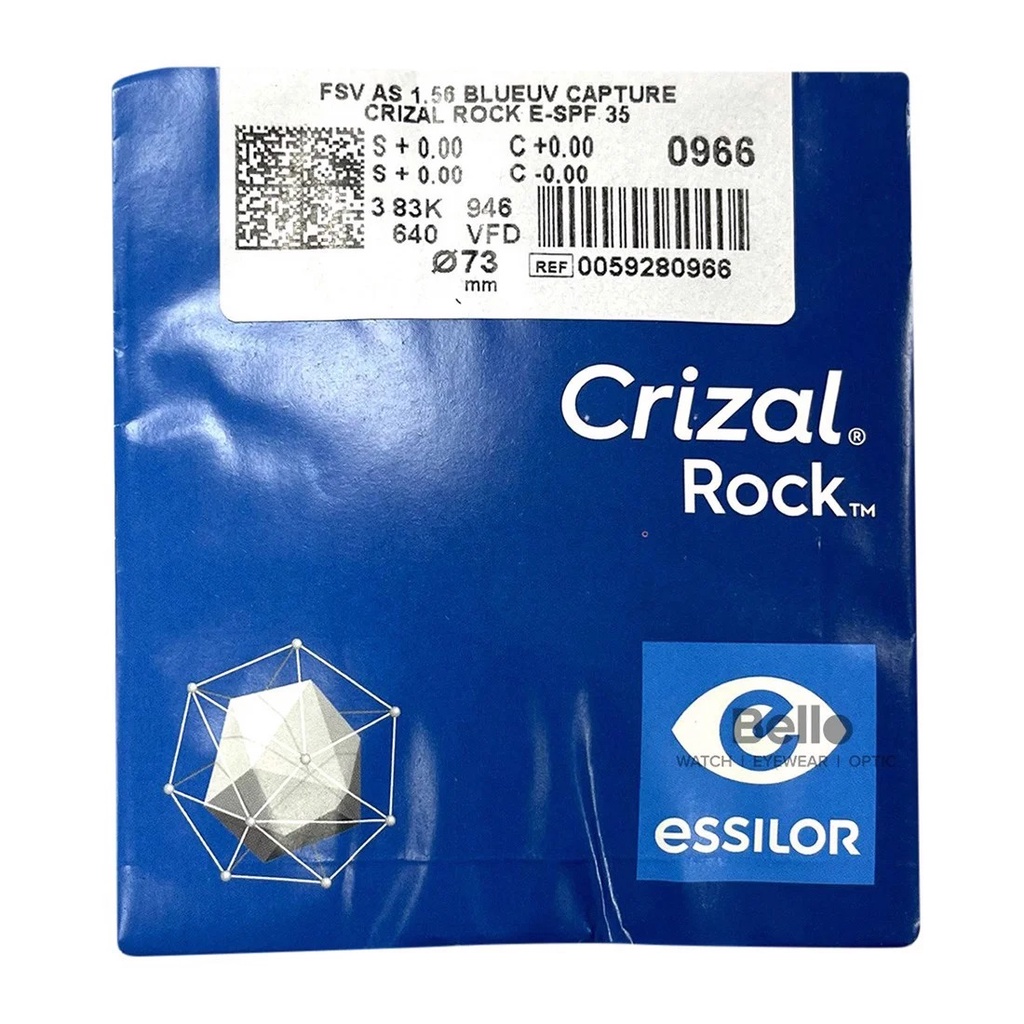 Tròng kính  Essilor Crizal Rock hạn chế trầy, ngăn ánh sáng xanh, UV với E-SPF35
