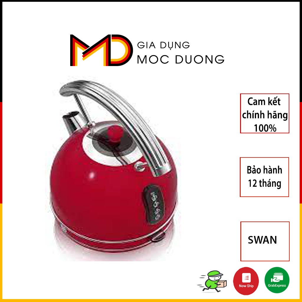 Ấm siêu tốc SWAN retro màu đỏ dung tích 1,8L [KÈM ẢNH THẬT]