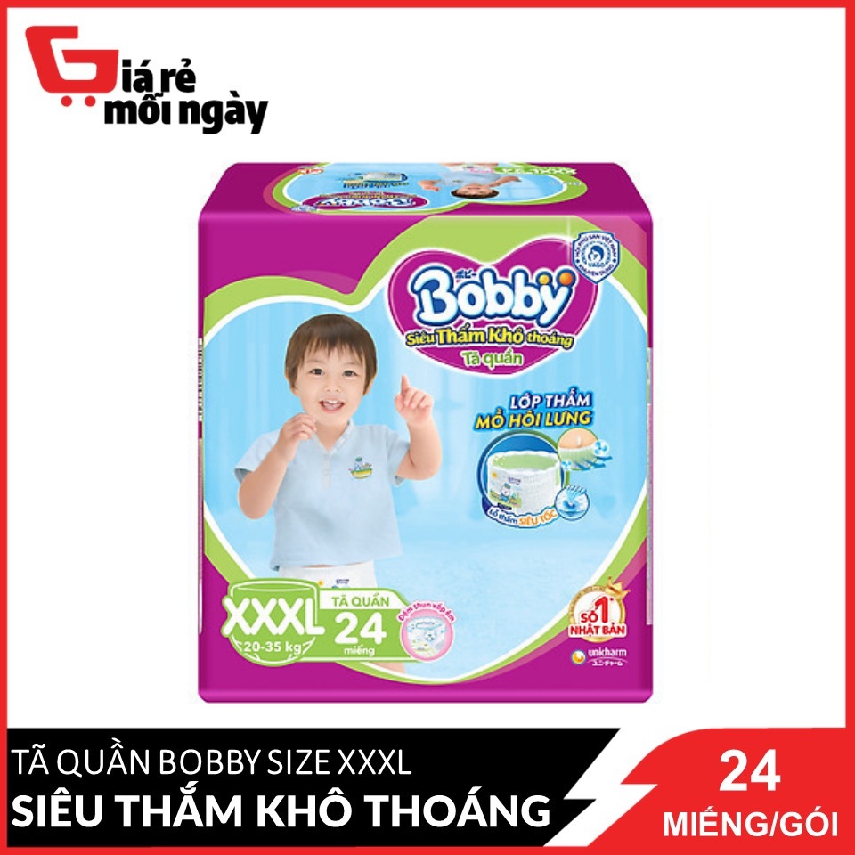 Tã Quần Bobby - Đệm Lưng Thấm Mồ Hôi XXXL24 (24 Miếng)