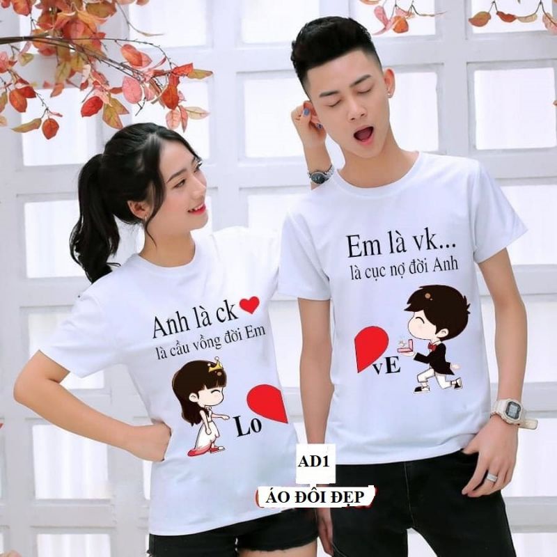 ❉Áo đôi in Anh là ck- Em là vk, vải đẹp hình rõ nét.Áo nam nữ tình yêu giá rẻ.