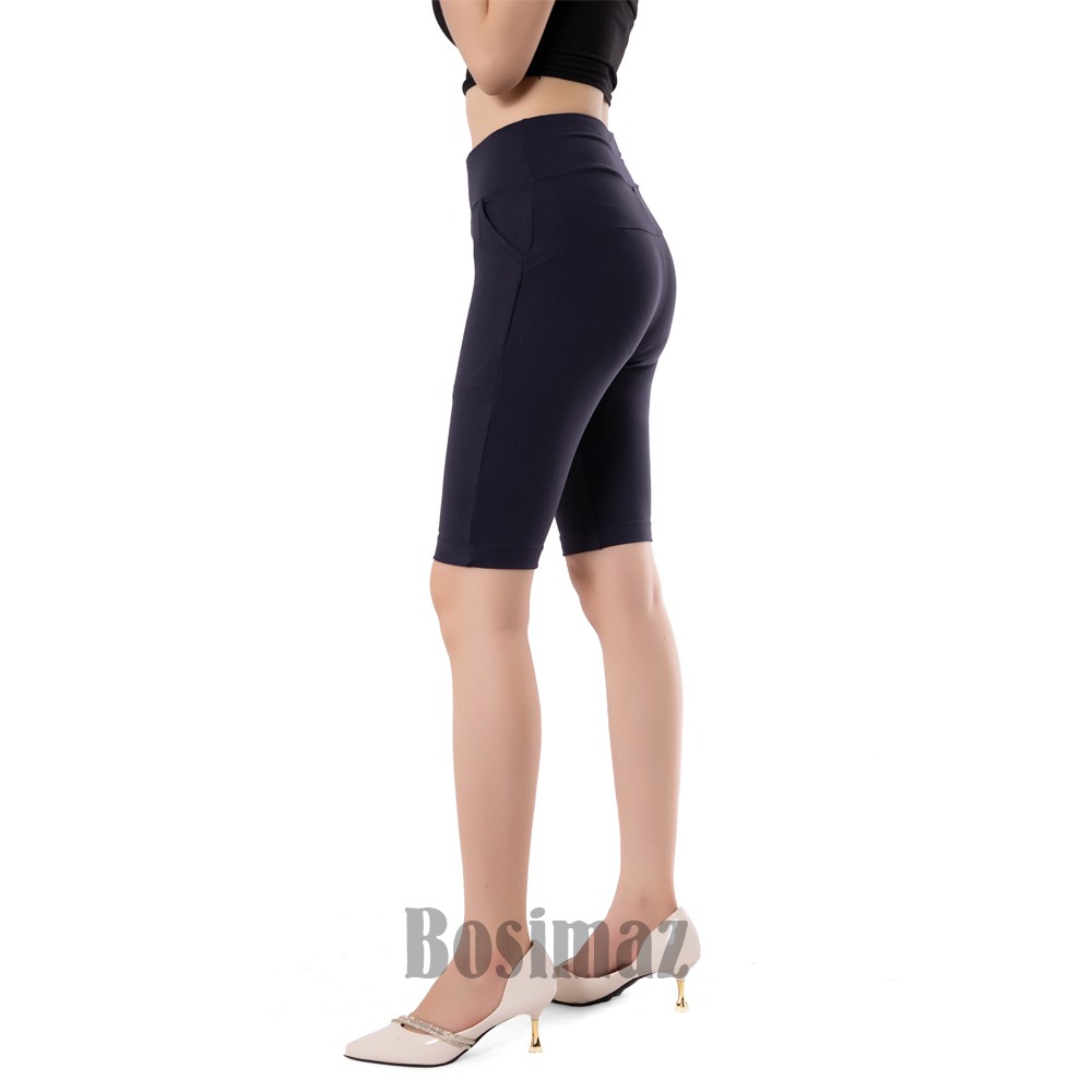 Quần Legging Nâng Mông Bosimaz MS372 ngắn túi trước màu xanh navy, thun co giãn 4 chiều, vải đẹp dày, thoáng mát.