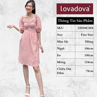 Đầm Dáng Suông, Dài Tay, Cách Điệu Nhún Ngực, Ống Tay Bèo, Màu Hồng - Lovadova 22D04C004