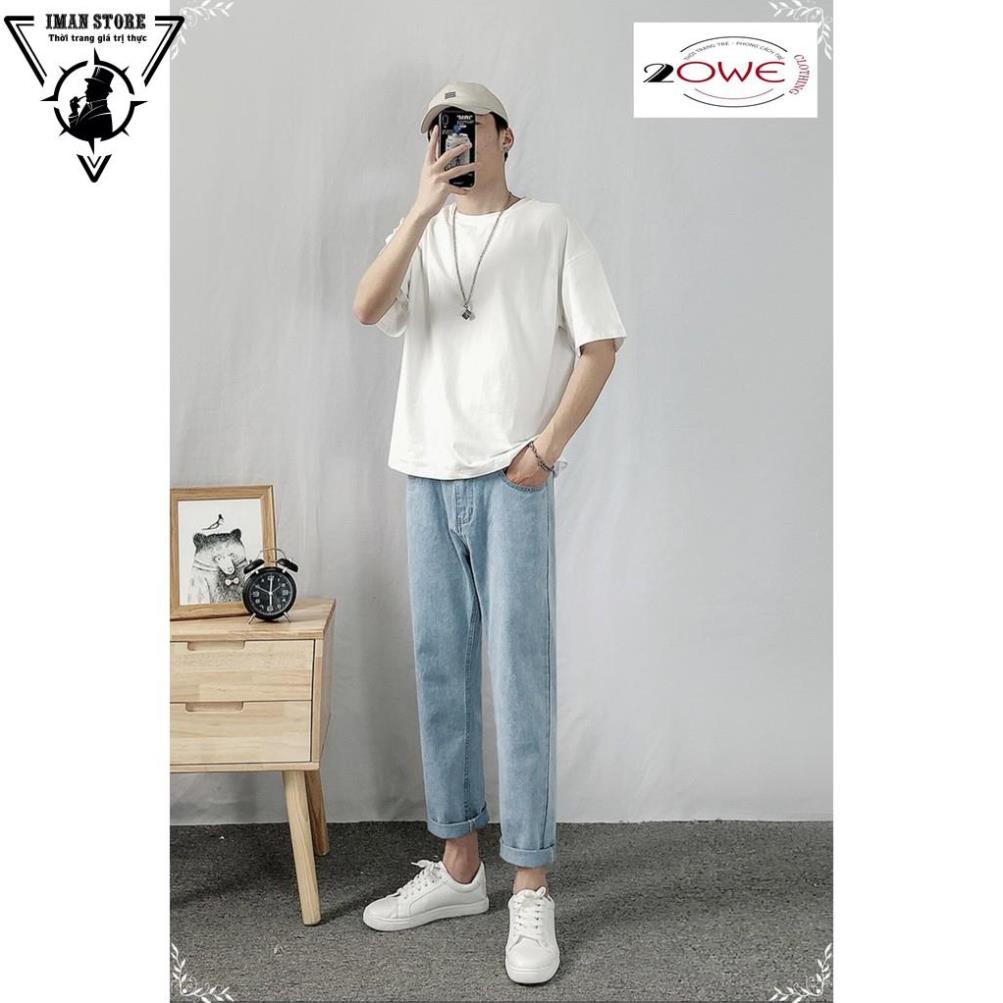 Quần baggy jean nam ống suông rộng+ áo phông tay lỡ unisex bán kèm deal sốc style hàn quốc