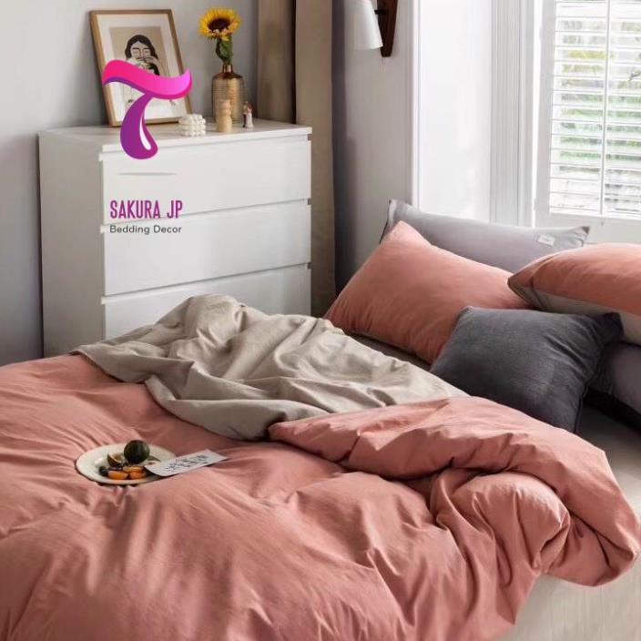 HÀNG MỚI- Set Chăn Ga Gối Đệm Đũi Tici Nhập Khẩu Hồng Đất Xám Ghi -BST Chăn Ga Gối Đũi TC