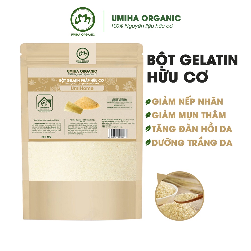 Bột đắp mặt nạ Gelatin nguyên chất UMIHOME hữu cơ 40G dùng dưỡng da trắng mịn, hỗ trợ mờ thâm mụn