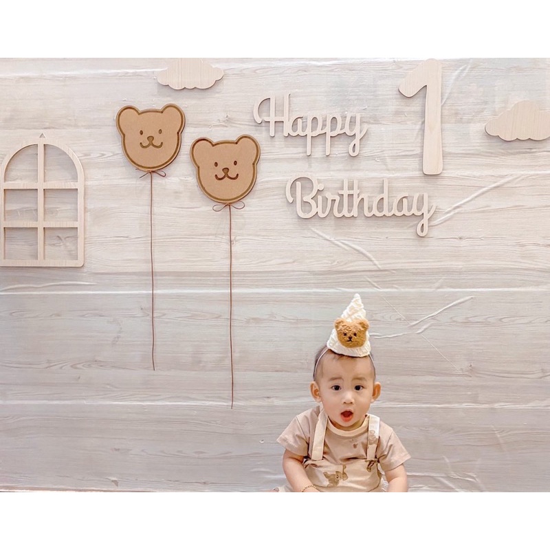 Nón chóp handmade gấu có dây ràn - sinh nhật cho bé