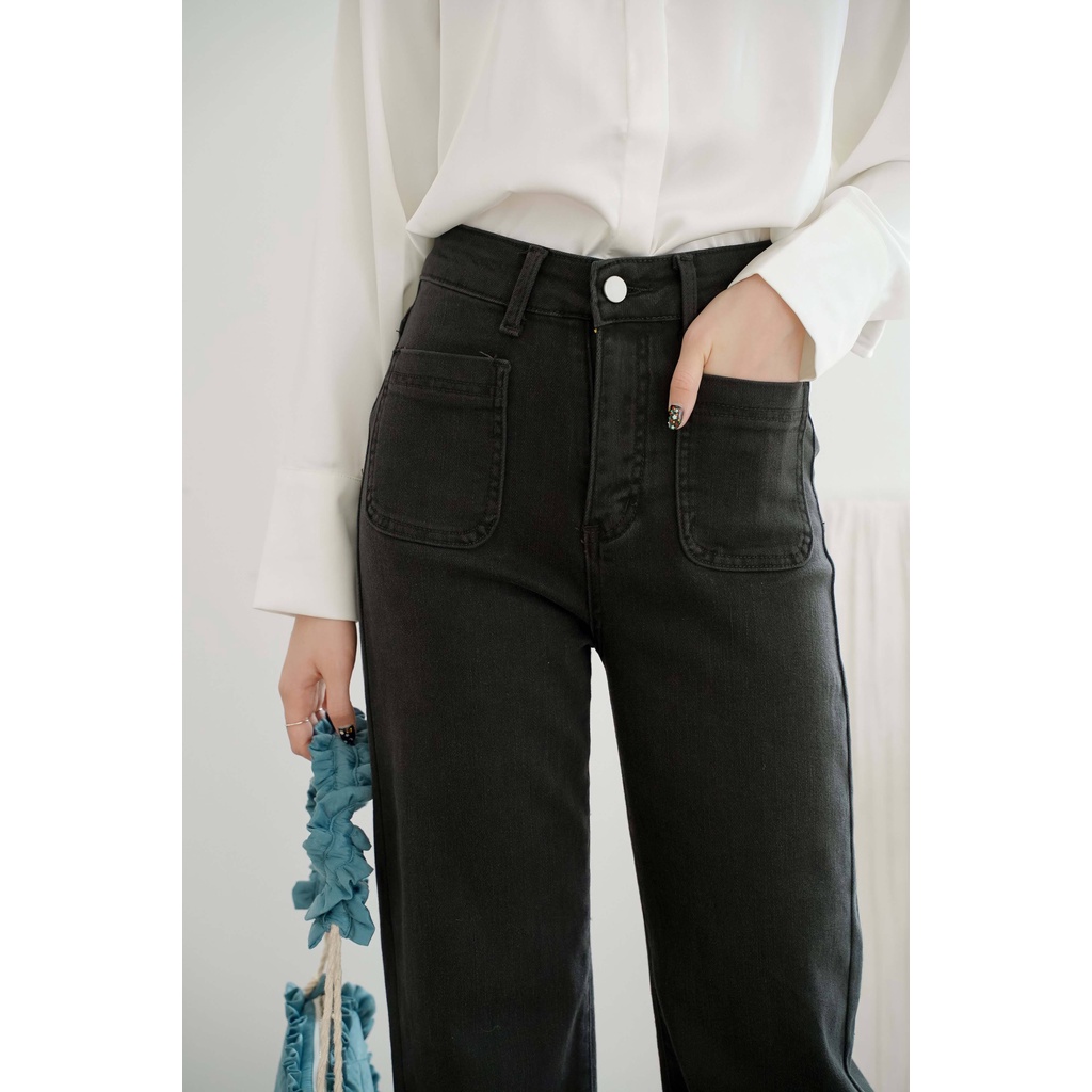 Quần jean Méo shop 3802 lưng cao ống xuông túi trước chất jean cao cấp phong cách Hàn Quốc