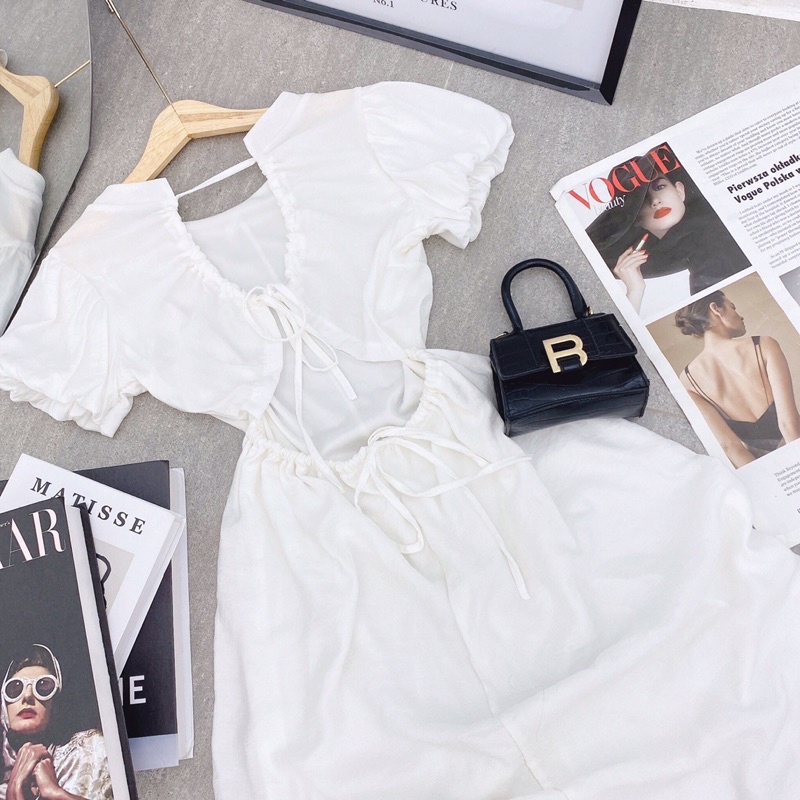 (có bigsize) ĐẦM MIDI TRẮNG CUTOUT LƯNG