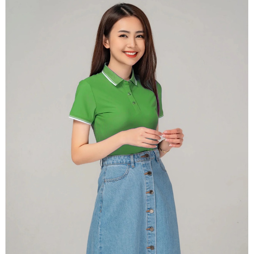 Áo thun polo nữ MADELA 100% cotton cổ bẻ phối viền, Áo polo công sở co dãn thoải mái nhiều màu