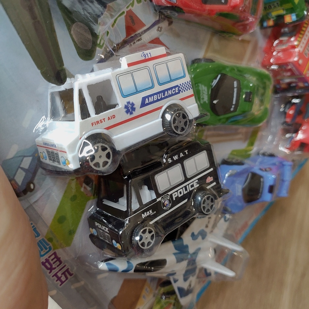Set 12 xe ô tô máy bay mô hình mini chạy cót, đồ chơi trẻ em giá rẻ chất lượng cao
