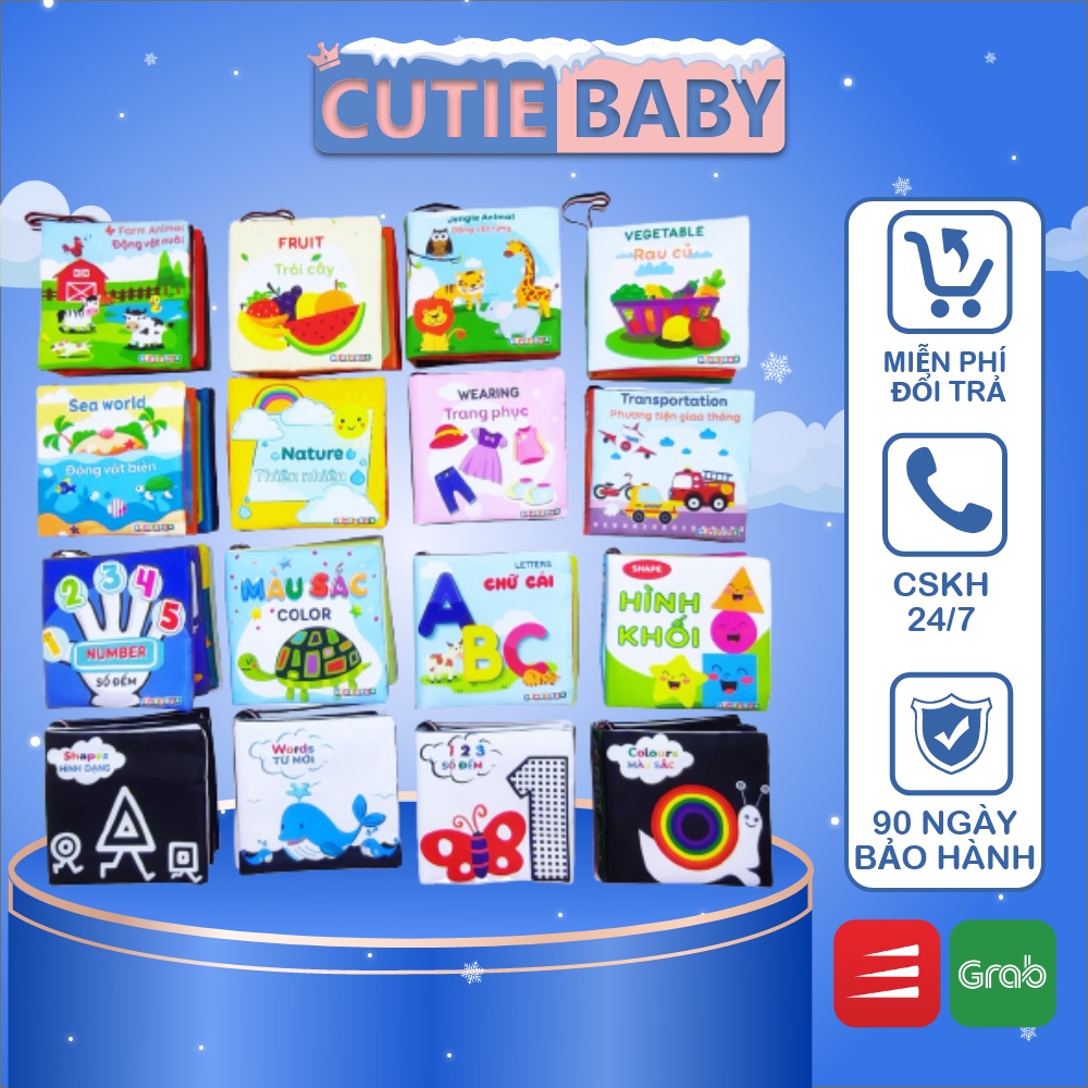 Sách vải Cutiebaby kích thích thị giác với nhiều chủ đề bằng tiếng anh cho bé, trẻ trai, gái từ 0 tháng tuổi - An Toàn