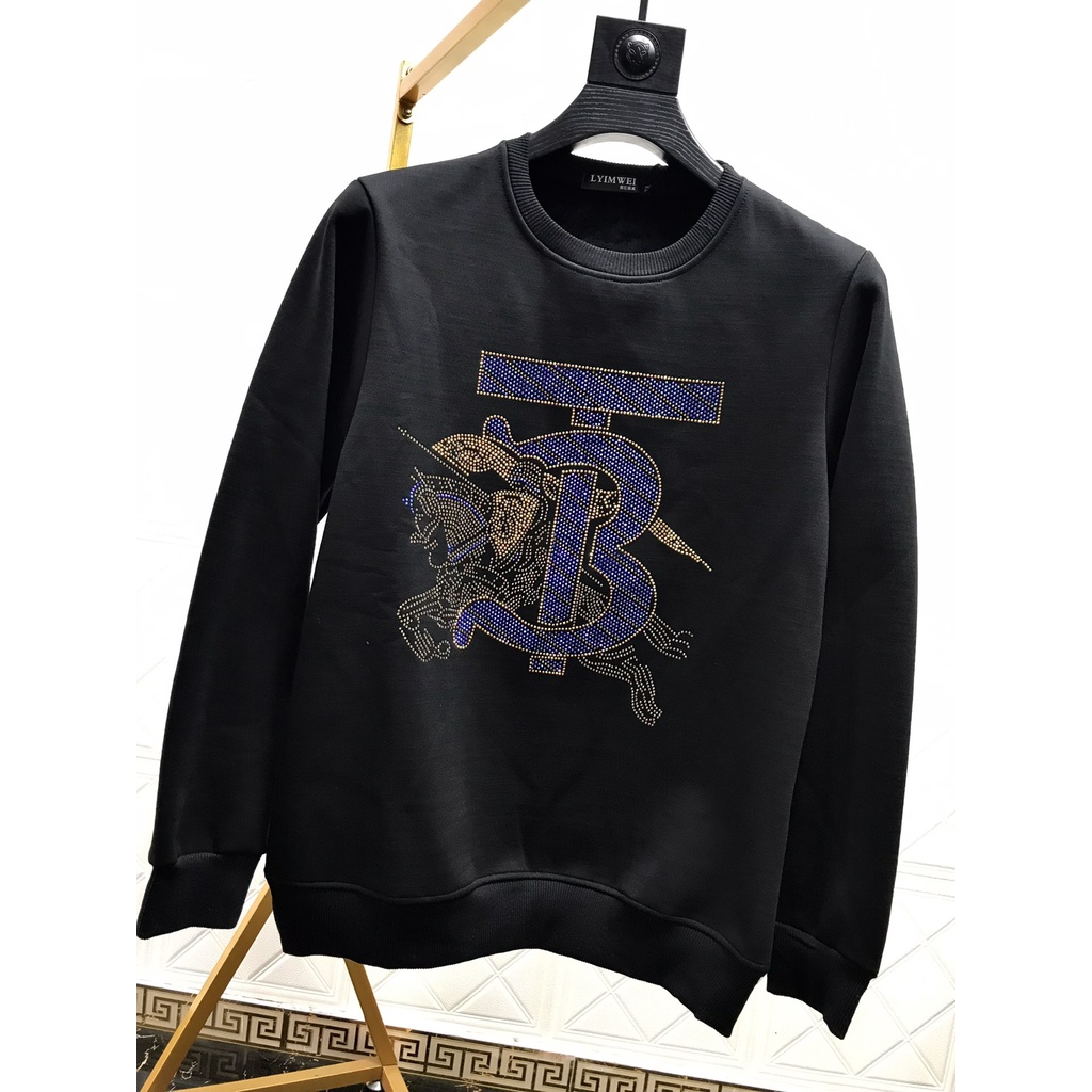 Áo sweater nam cao cấp Burberry BBR với họa tiết thương hiệu đính đá