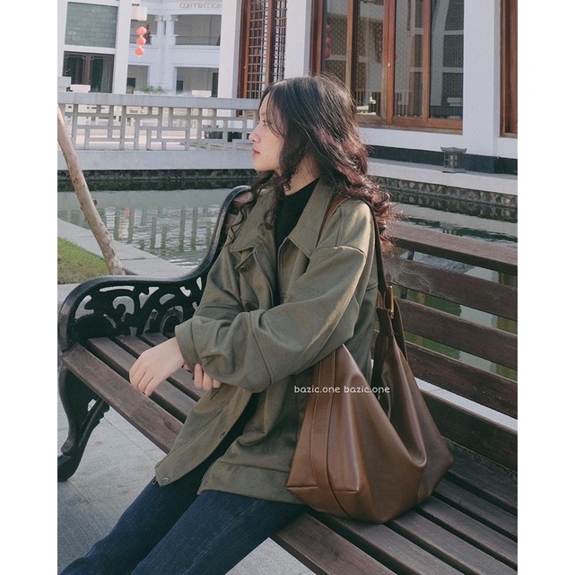 Áo khoác da lộn form rộng, suede jacket 2 lớp Bazic one