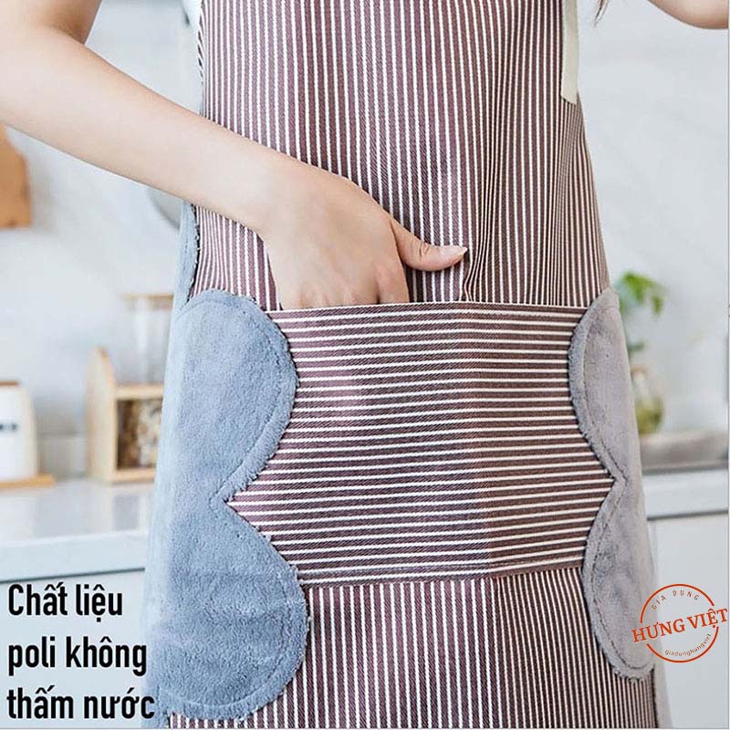 Tạp dề chống thấm, có khăn lau tay bên hông tiện dụng [TẠP DỀ SỌC]