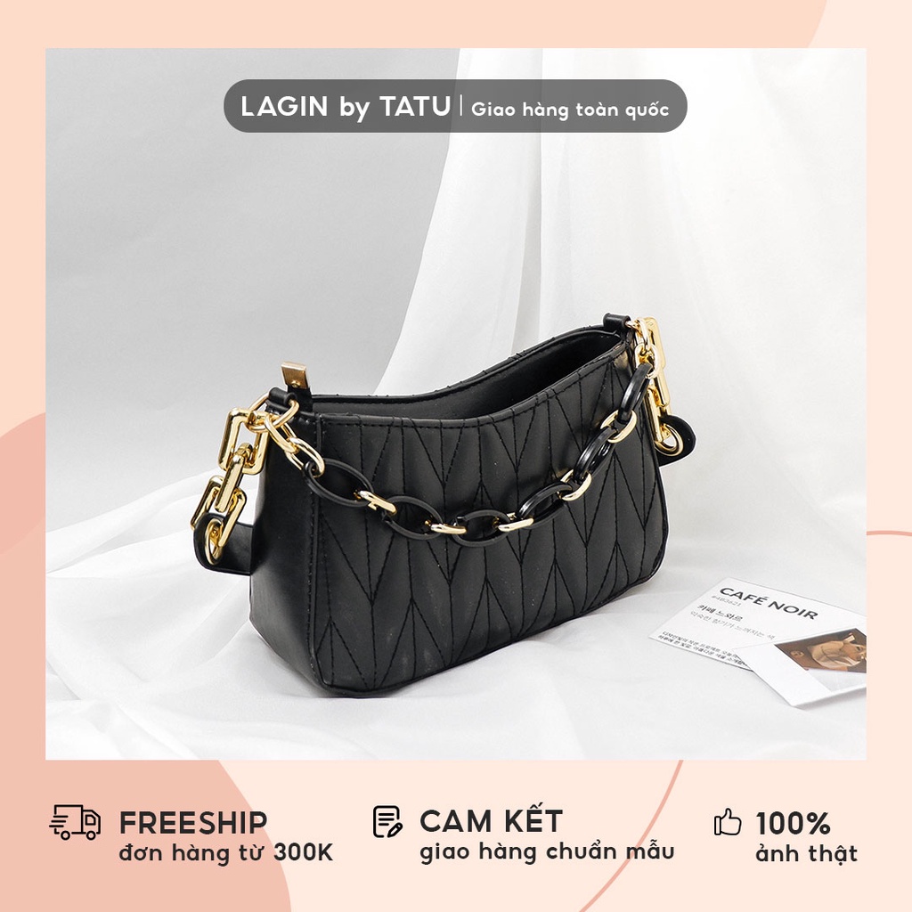 Túi kẹp nách pha xích nhựa sang chảnh LAGIN by TATU 3 màu đen trắng be 100k78