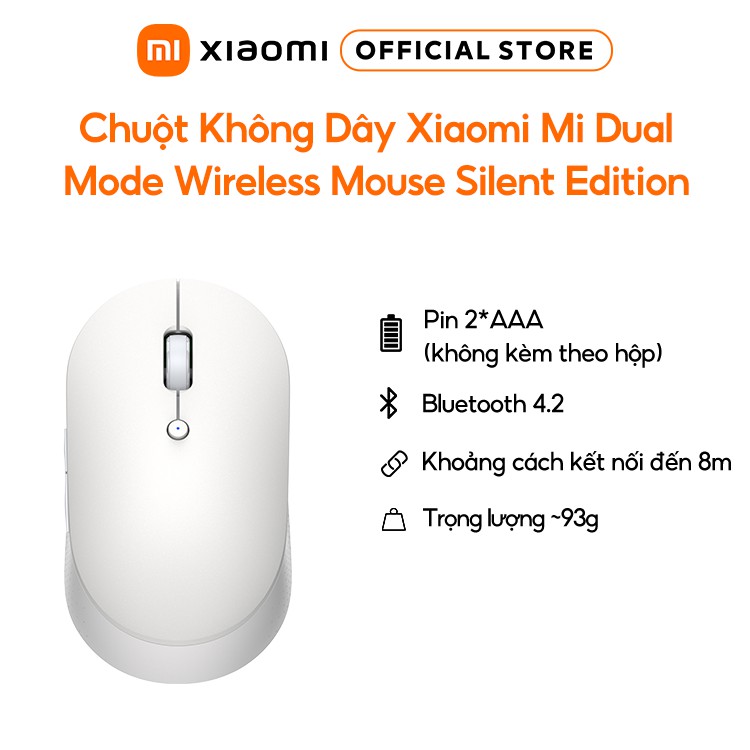 Chuột Không Dây XIAOMI Mi Dual Mode Wireless Mouse Silent Edition WXSMSBMW02 93Gr - Hàng chính hãng - Bảo hành 12 tháng