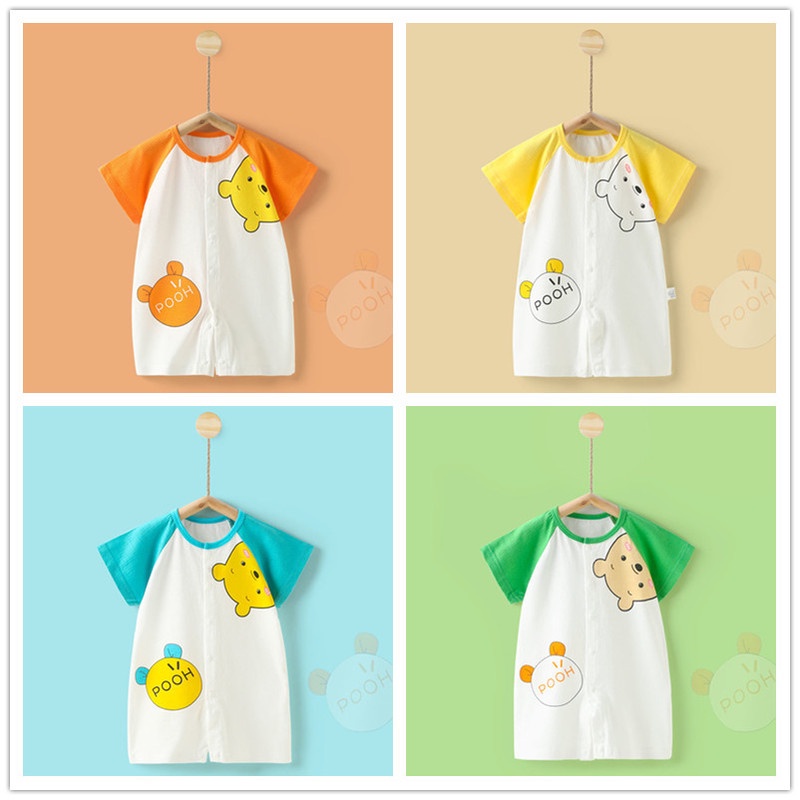 Bộ Áo Liền Quần Ngắn Tay Chất Liệu Cotton Mỏng In Họa Tiết Dễ Thương Thời Trang Mùa Hè Cho Bé Trai Và Gái