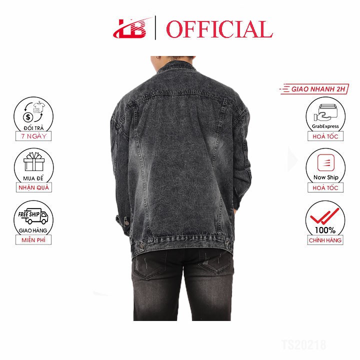 Áo khoác jean nam LB phom Unisex , vai xệ nam nữ mang được, vải không co giãn, dày,màu xám không ra màu, AJKH002