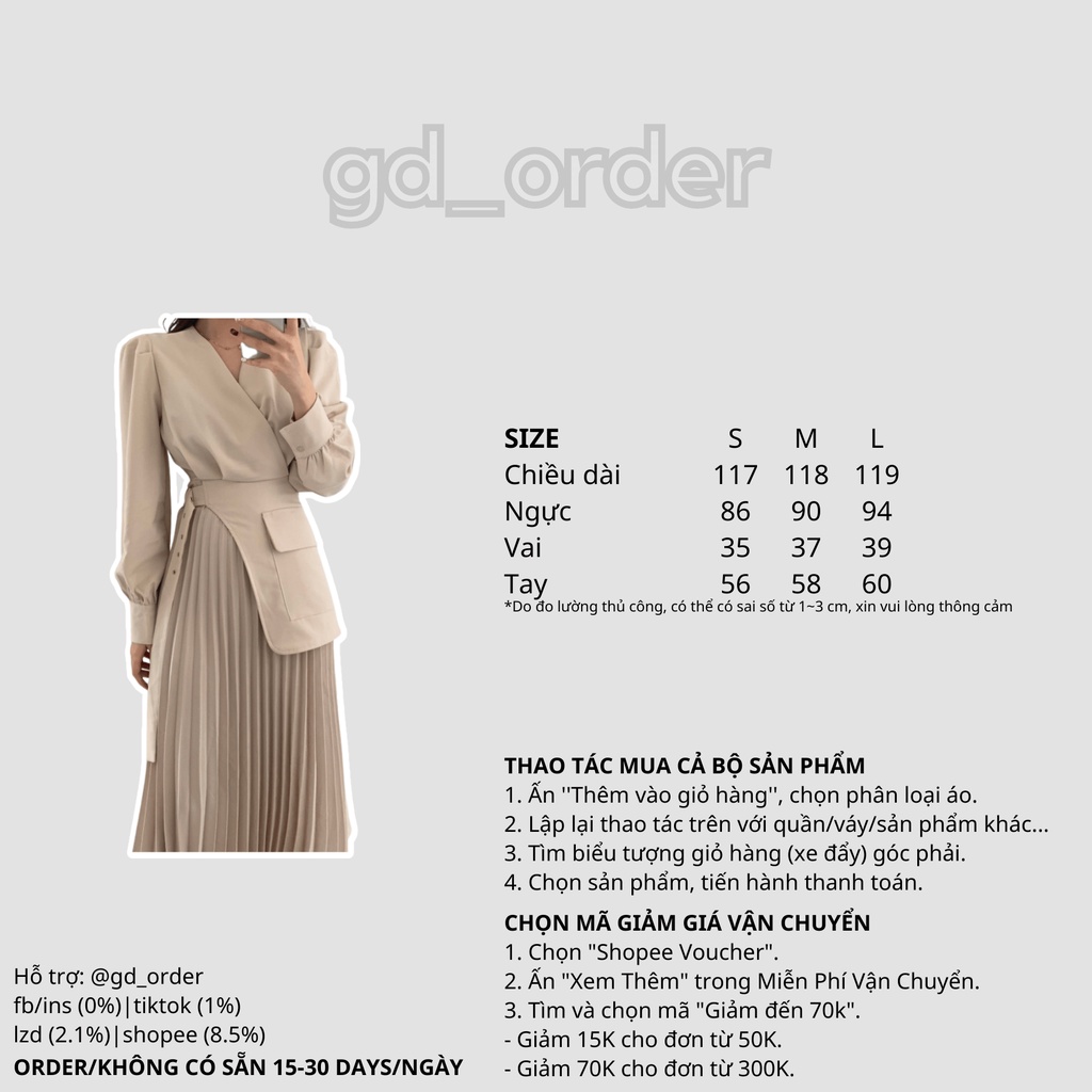 D21|Đầm công sở hàn quốc thiết kế xếp ly thanh lịch cho nữ màu be, đen gd_order