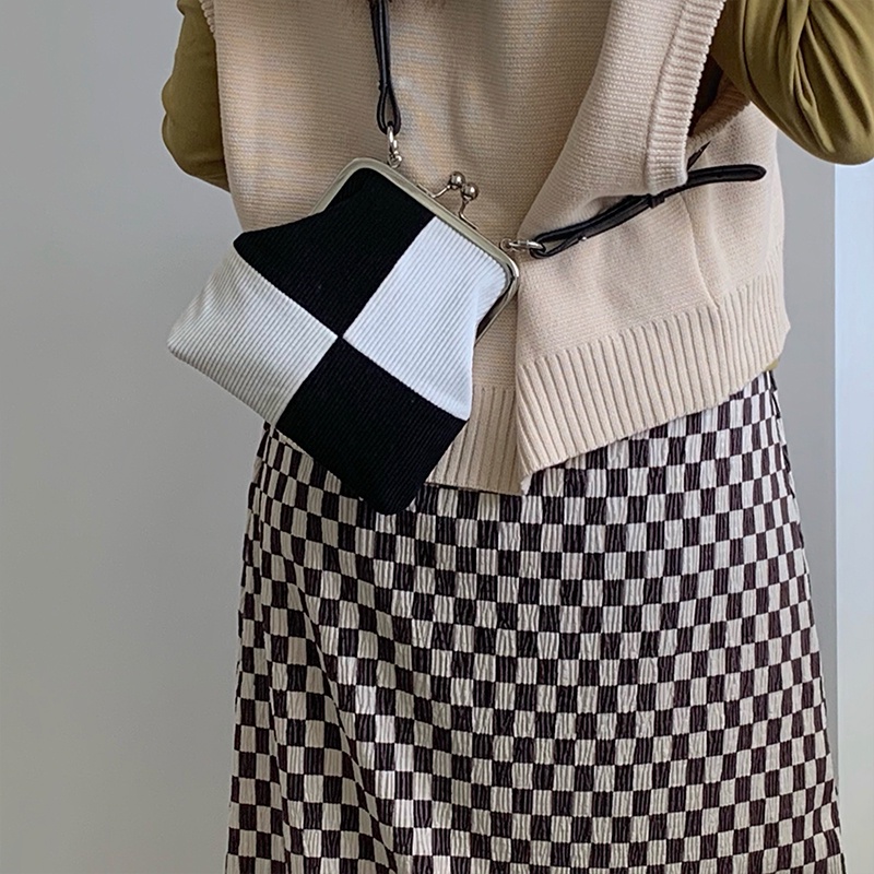 Túi đeo chéo vai IELGY bằng vải nhung kẻ phối màu kẻ sọc retro thời trang