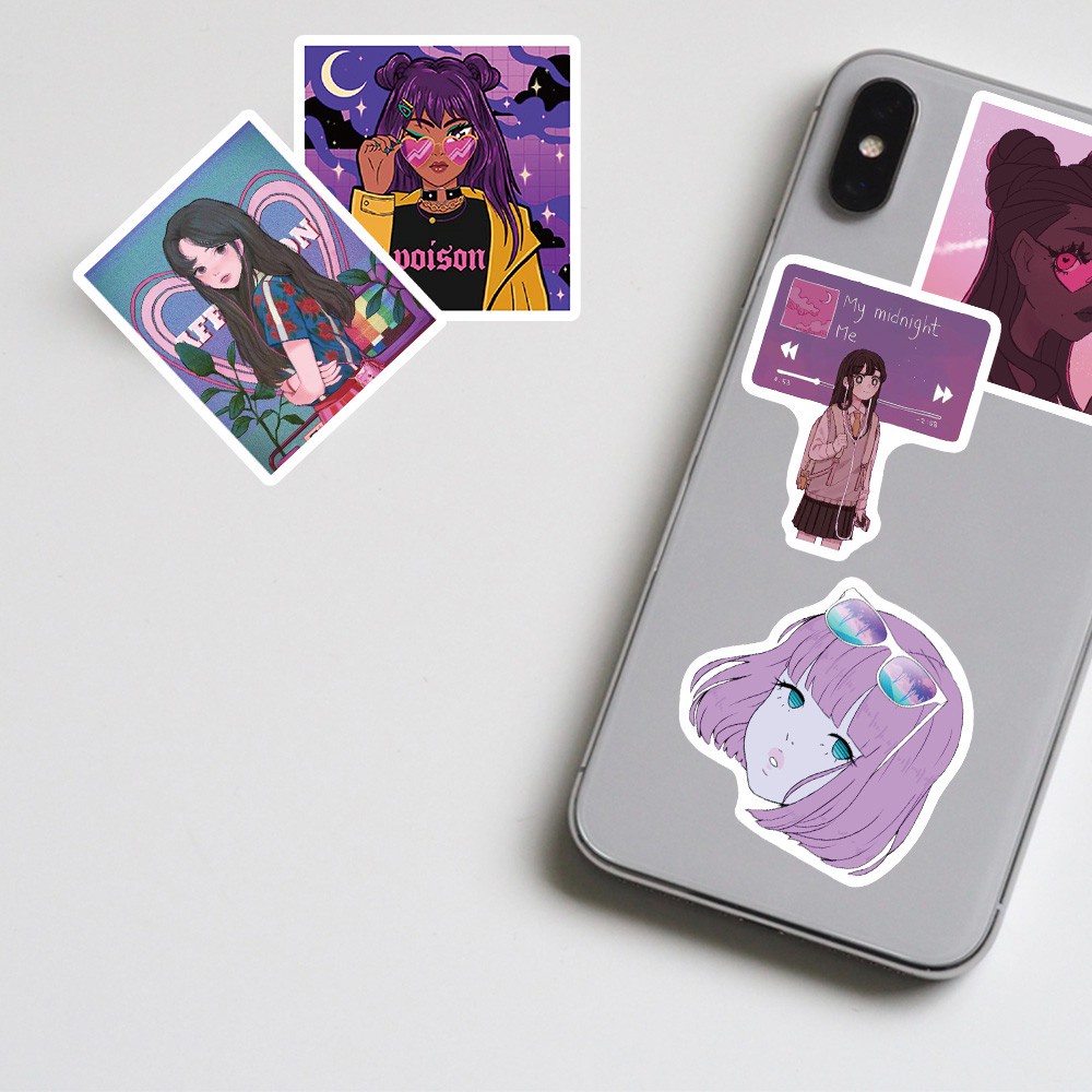 Bộ 50 miếng dán trang trí laptop / xe hơi / vali chống thấm nước tiện dụng màu tím