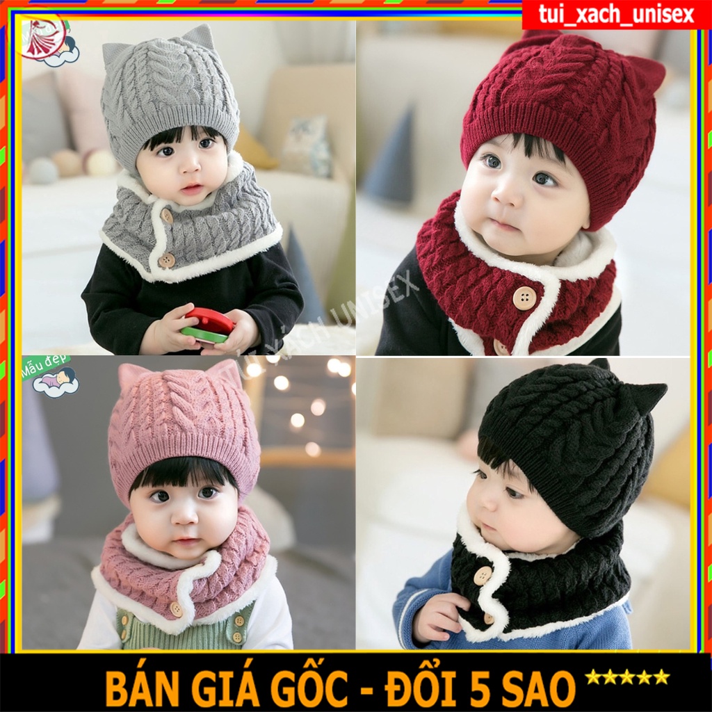 QUÀ CHO BÉ  Nón Len Kèm Khăn Cho Bé Bé Trai Gái Từ 1- 4 Tuổi Có Lót Lông Ấm Áp