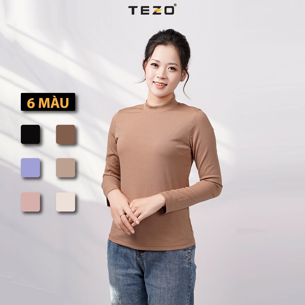 Áo thun tăm nữ cao cấp TEZO cổ 3 phân tay dài body 6 màu tươi trẻ thích hợp cho mùa thu đông 2110AT3T02