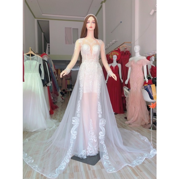 váy cưới đuôi cá trắng