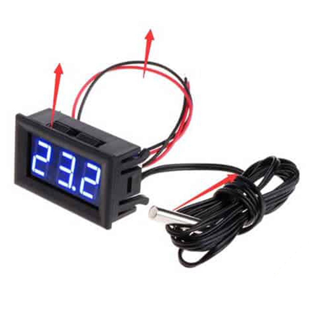 Đồng hồ đo nhiệt độ LED 12VDC Xanh Dương - Màu Đỏ