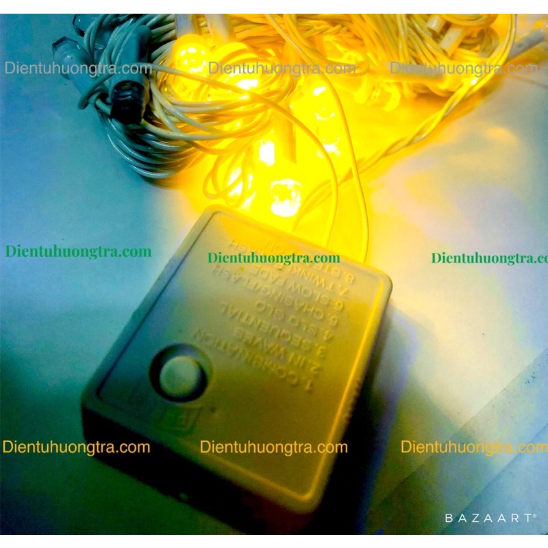 Dây đèn LED chớp dạ quang V8 lục giác dây trắng dài 8m ánh sáng vàng ấm