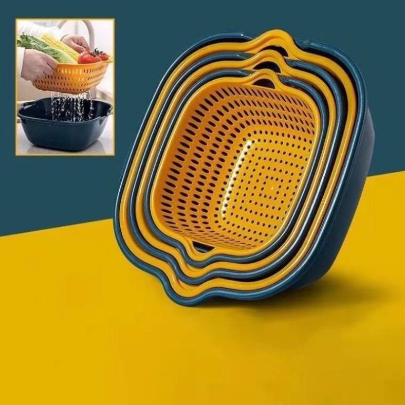 Combo bộ rổ nhựa vuông 6 món kèm chậu ráo nước hai lớp cao cấp tiện lợi ( tuyển khách sỉ)
