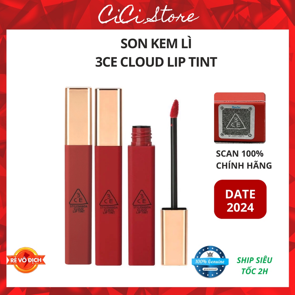 Son Kem Siêu Lì, Mịn Môi 3CE Hàn Quốc, Cloud Lip Tint, Date 2024