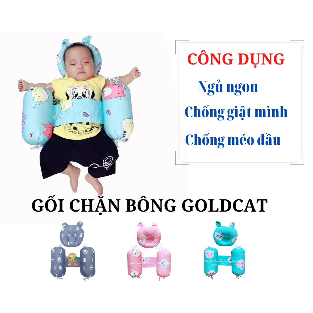 Bộ Gối Chống Giật Cho Bé GOLDCAT Chất Vải Thô Lụa Lõi Bông Êm Giúp Chống Lõm Đầu, Ngủ Ngon Sâu Giấc