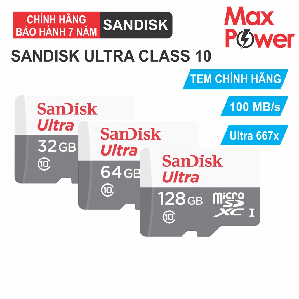 Thẻ Nhớ MicroSD SanDisk Ultra 32/64/128GB 100MB/s Chính Hãng Có Tem Chính Hãng