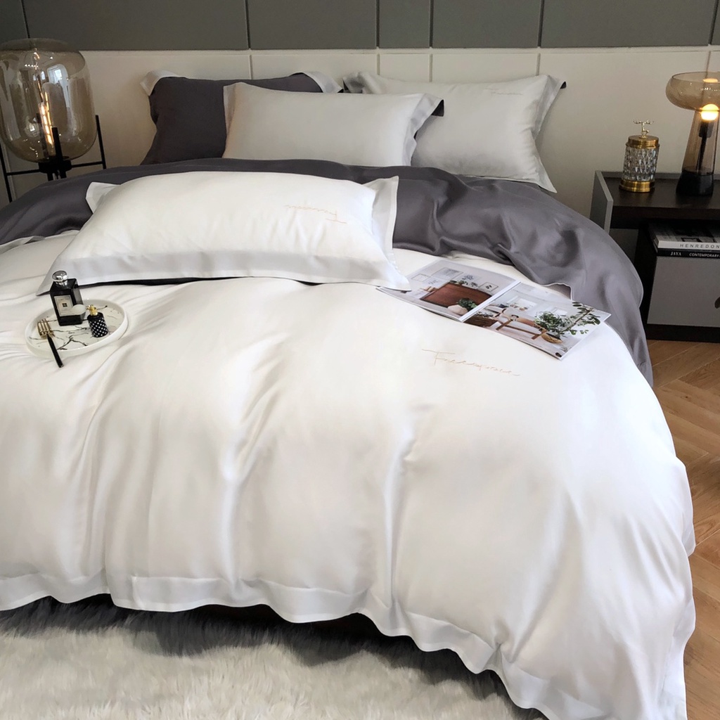 Bộ Chăn Ga Gối Lụa Tencel Cao Cấp Sang Xịn Mịn Mát Gồm Chăn Drap Gối Sét 4 Món - Nhập Khẩu Chính Hãng