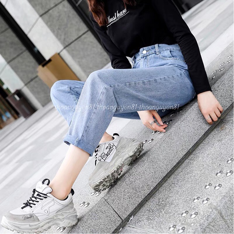 Quần Baggy Jeans Nữ Dáng Lỡ Trơn 3 Màu