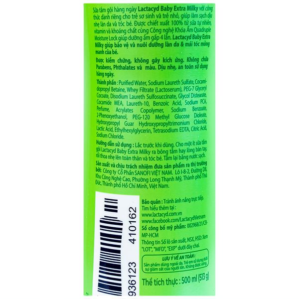 Sữa tắm gội ngừa rôm sảy cho bé Lactacyd Milky 500ml