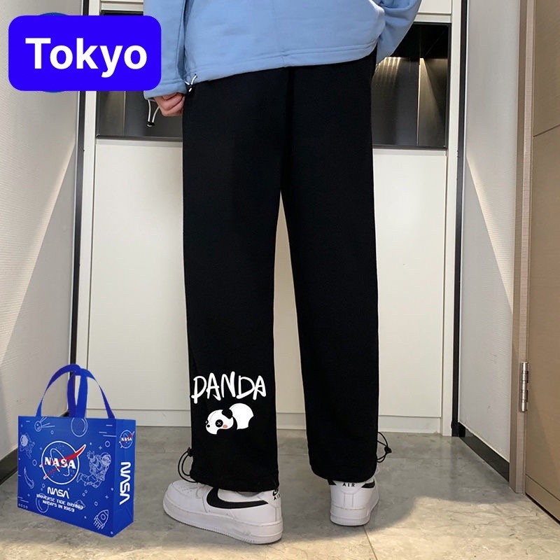 QUẦN JOGGER NAM NỮ UNISEX CHẤT NỈ DÀY DA CÁ ỐNG SUÔNG RỘNG THÊU IN GẤU TRÚC PANDA RÚT DÂY PHONG CÁCH SANG CHẢNH - TOKYO