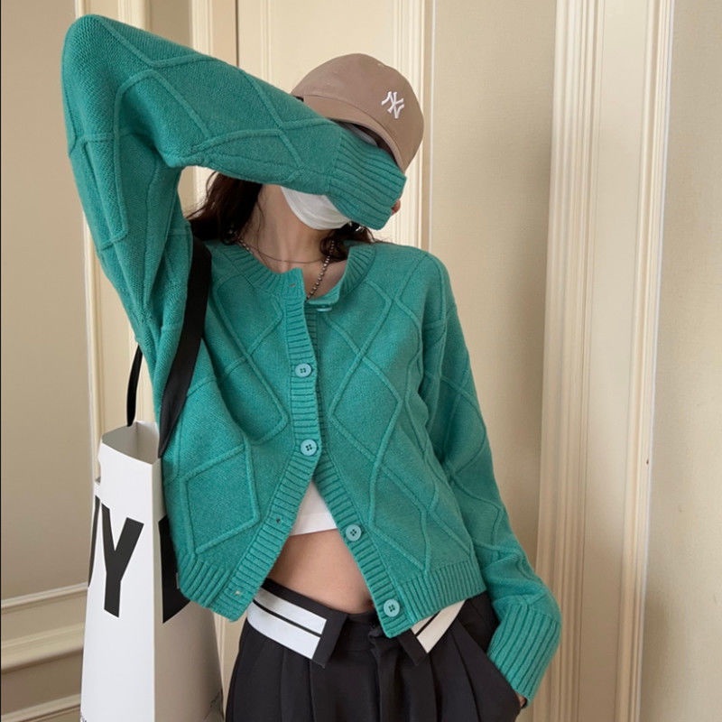 Áo Khoác Cardigan Dệt Kim Dáng Rộng Màu Xanh Lá Thiết Kế Mới Thời Trang Theo Phong Cách Hàn Quốc Cho