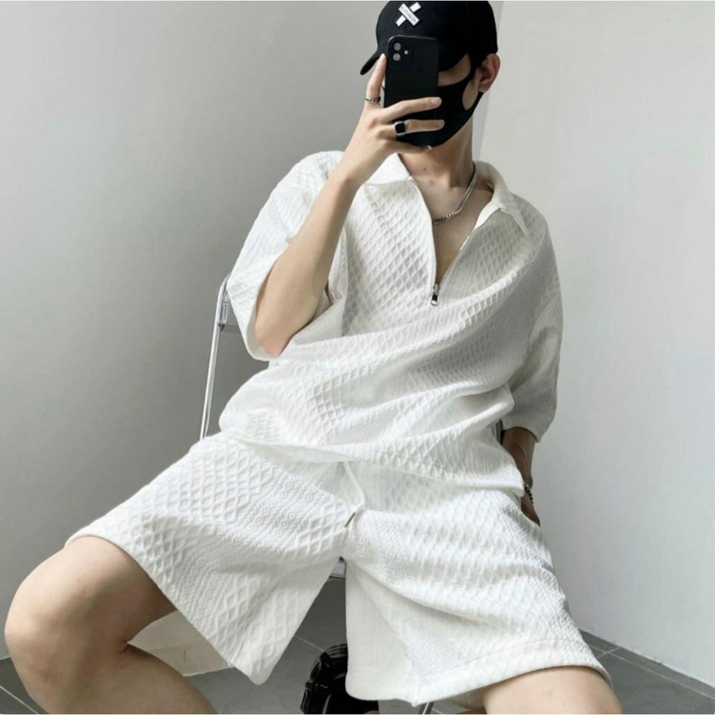 Bộ quần áo mặc nhà thể thao nam cổ bẻ kiểu dáng trẻ trung thoáng mát