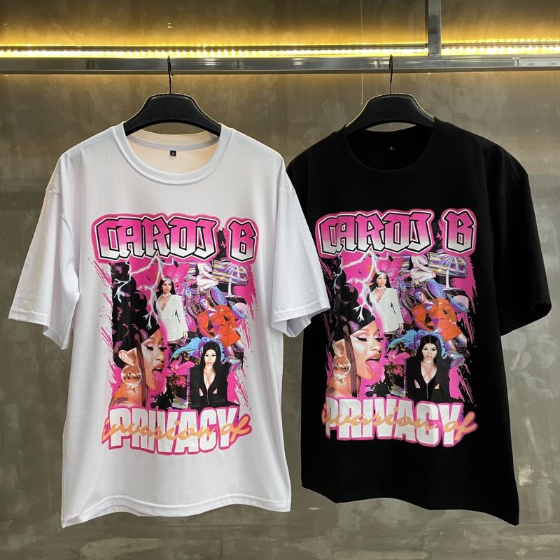 Áo thun  CAROS B PRIVACY in hình nsnd Cardi B tay lỡ form rộng nam nữ chất cotton LEVENT STORE