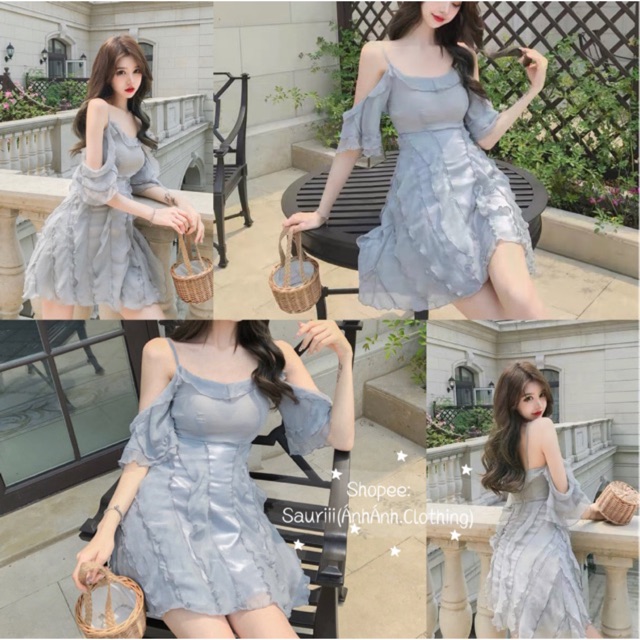 ORDER🖤Đầm Xoè gợn sóng bồng bềnh tiểu thư dạo phố xinh xắn-Đầm ulzzang trễ vai công chúa vintage retro quyến rũ | BigBuy360 - bigbuy360.vn