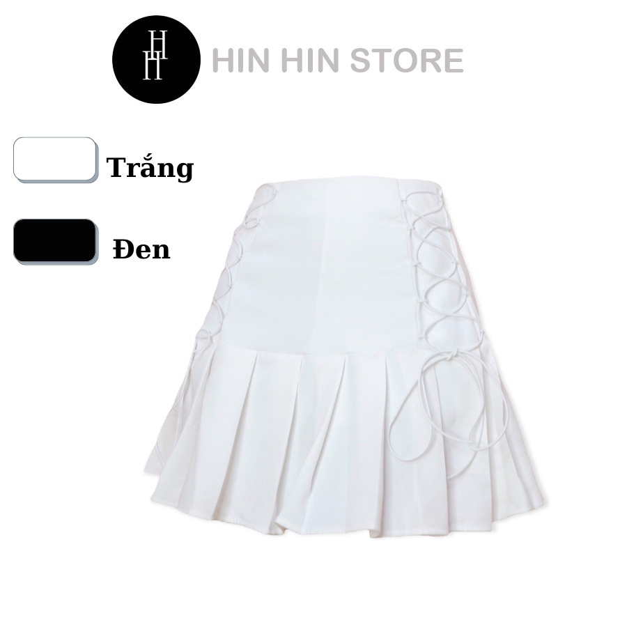 Chân váy xếp ly ngắn đan dây lưng cao màu đen HCV36 Hỉn Hỉn Store