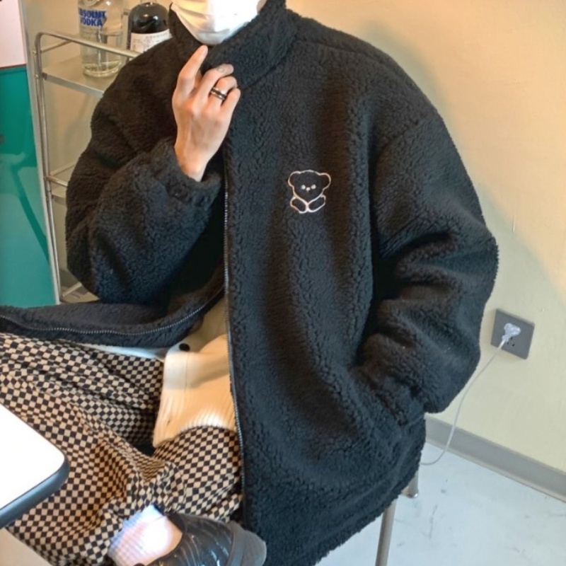 Áo khoác lông cừu dài tay có khóa kéo thời trang mùa đông cho nam nữ
