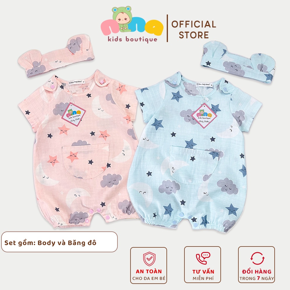 Body đùi cho bé trai bé gái Nina Kids Boutique Set sinh đôi cho bé sơ sinh Romper xô sợi tre Size 0 24 tháng Kèm Turban