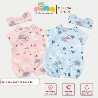 Body đùi cho bé trai bé gái Nina Kids Boutique Set sinh đôi cho bé sơ sinh Romper xô sợi tre Size 0 24 tháng Kèm Turban