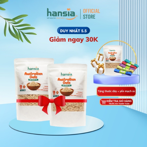 Combo 2 gói yến Mạch Úc Organic HANSIA Có Hàm Lượng Chất Xơ Cao, Cùng Các Chất Dinh Dưỡng Khác Tốt Cho Sức Khỏe 500g/Gói