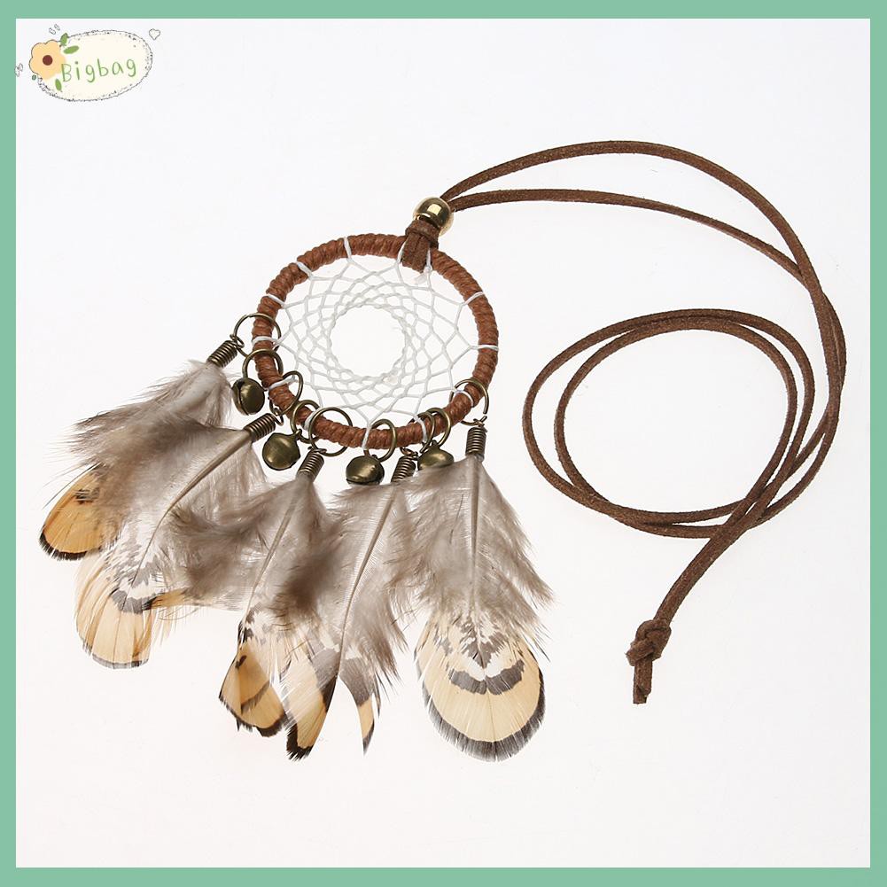 vòng cổ Mặt Dreamcatcher Phối Chuông Và Lông Vũ Phong Cách Ấn Độ