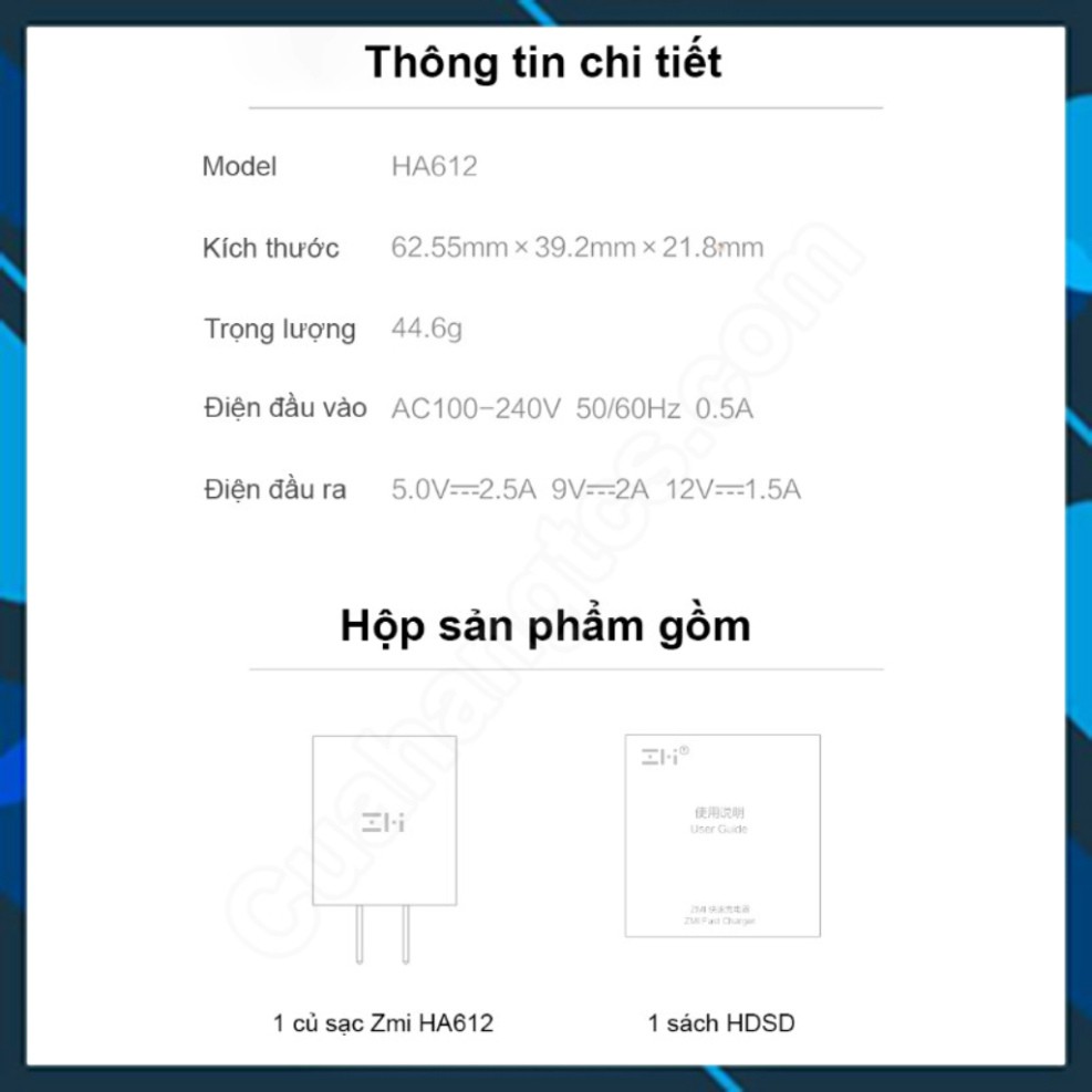 Củ sạc nhanh 18W Zmi xiaomi HA612 Cốc sạc nhanh Xiaomi